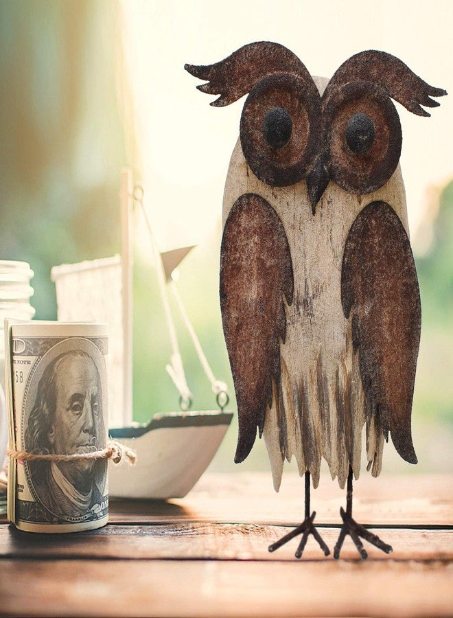 E-view Rustic Owl Figurines Decor Animal Statue for Home - Wooden Stand Owl Sculptures Decorations for Living Room Bedroom - Shelf Decoration Decorative Tabletop Collection (Owl A) - Image 4